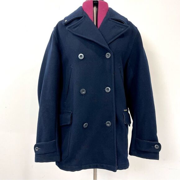 Nautica Jeans Wool Classic Double Breasted Peacoat Navy Blue Jacket  sz L/XL - Picture 1 of 16